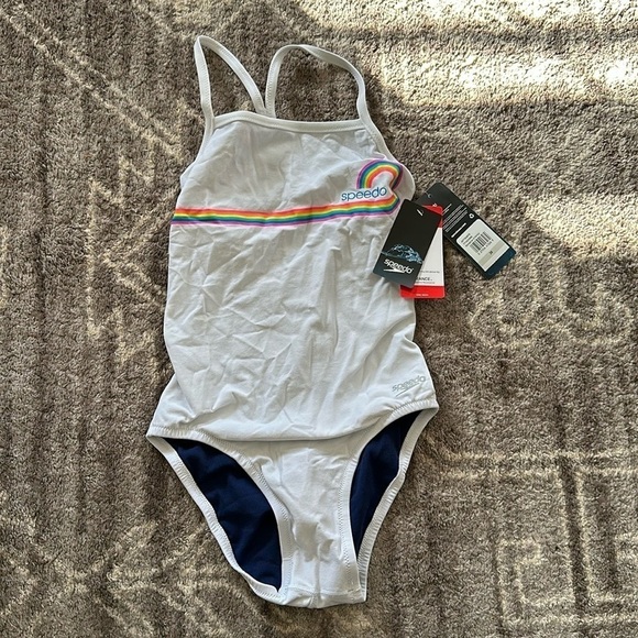 NWT Speedo Endurance One Back One Piece Swimsuit Pride Rainbow Stripes Women - Picture 1 of 2
